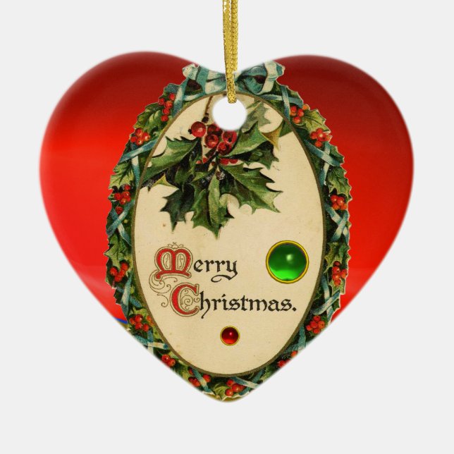 CHRISTMAS BANJO MIT MISTLETOS UND HOLLY BERRIES KERAMIKORNAMENT (Vorne)