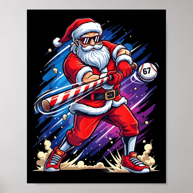 Christmas Baseball Funny Santa Game Day Xmas Boys  Poster (Vorne)