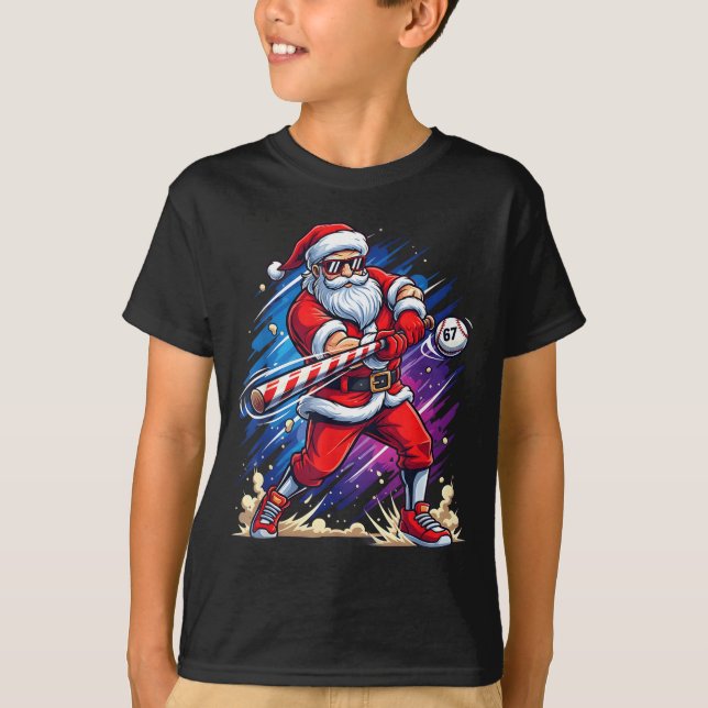 Christmas Baseball Funny Santa Game Day Xmas Boys  T-Shirt (Vorderseite)