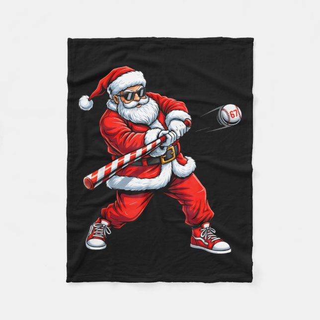 Christmas Baseball Player Santa Funny Xmas Boys Me Fleecedecke (Vorderseite)
