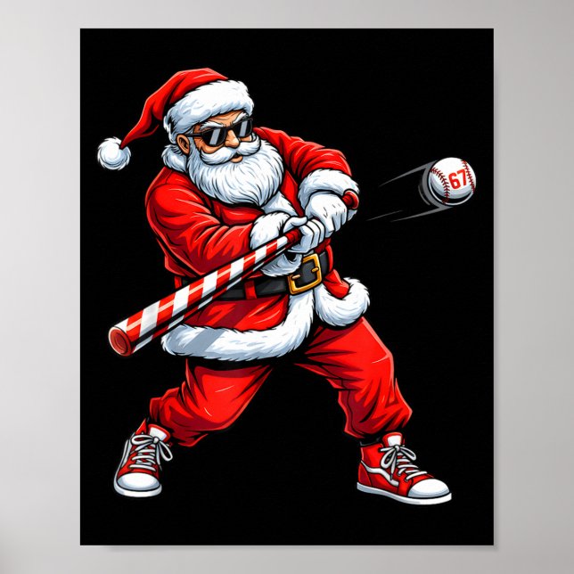 Christmas Baseball Player Santa Funny Xmas Boys Me Poster (Vorne)