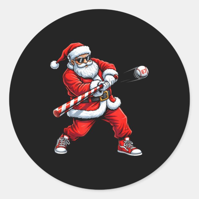 Christmas Baseball Player Santa Funny Xmas Boys Me Runder Aufkleber (Vorderseite)