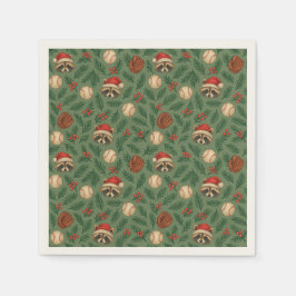 Christmas Baseball Raccoon Pattern Napkins Serviette