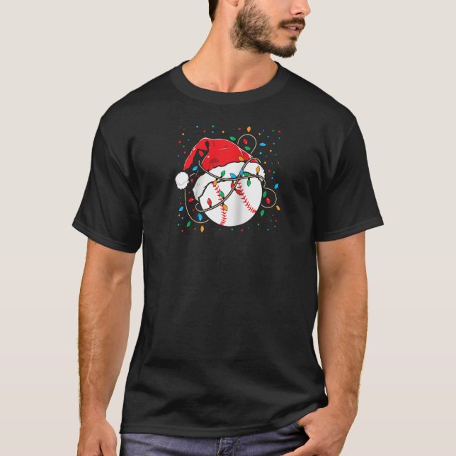 Christmas Baseball Santa Hat Xmas Lights Funny Coa T-Shirt (Vorderseite)
