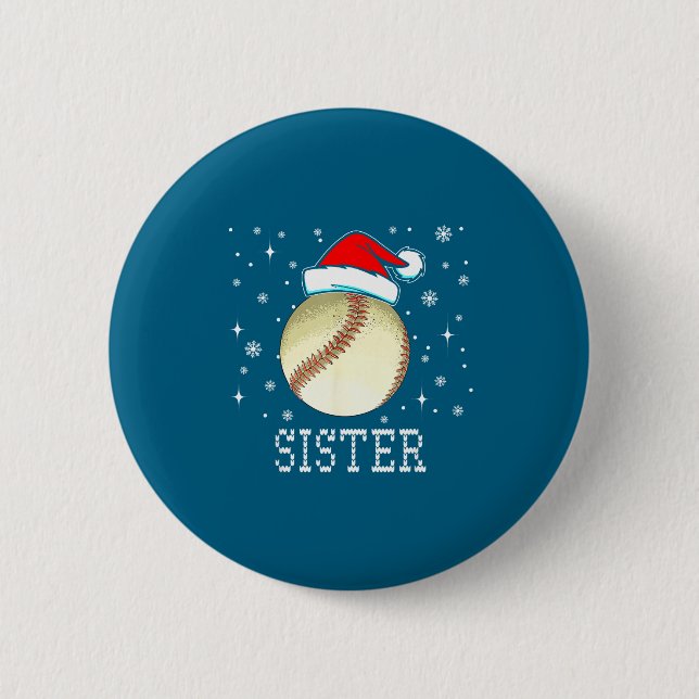 Christmas Baseball Sister Xmas Santa Hat Kids Boys Button (Vorderseite)