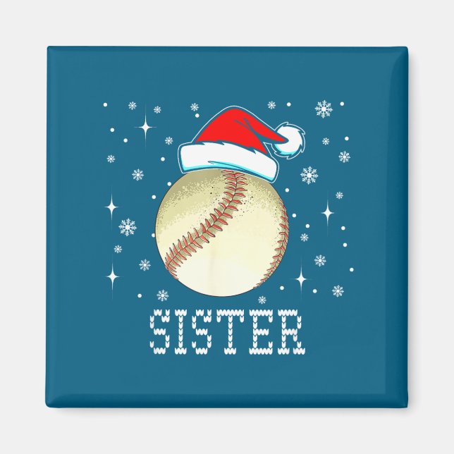 Christmas Baseball Sister Xmas Santa Hat Kids Boys Magnet (Vorne)