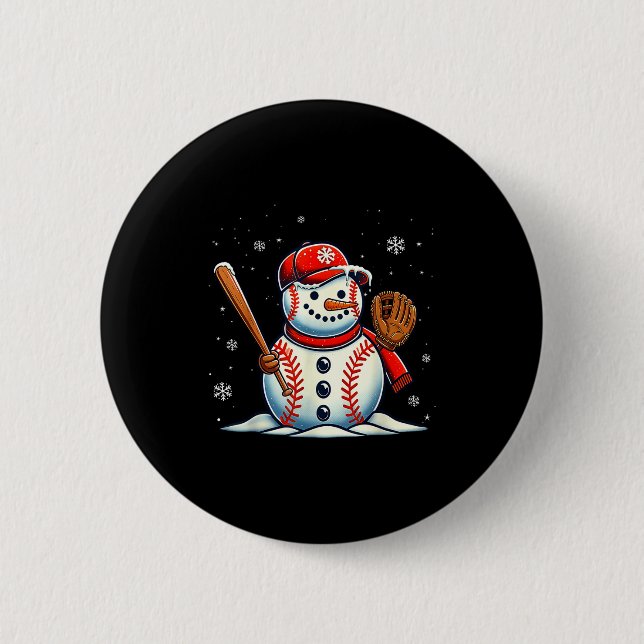 Christmas Baseball Snowman Boys Baseball Christmas Button (Vorderseite)