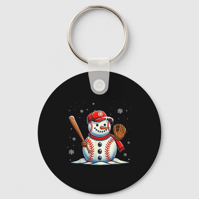 Christmas Baseball Snowman Boys Baseball Christmas Schlüsselanhänger (Vorderseite)
