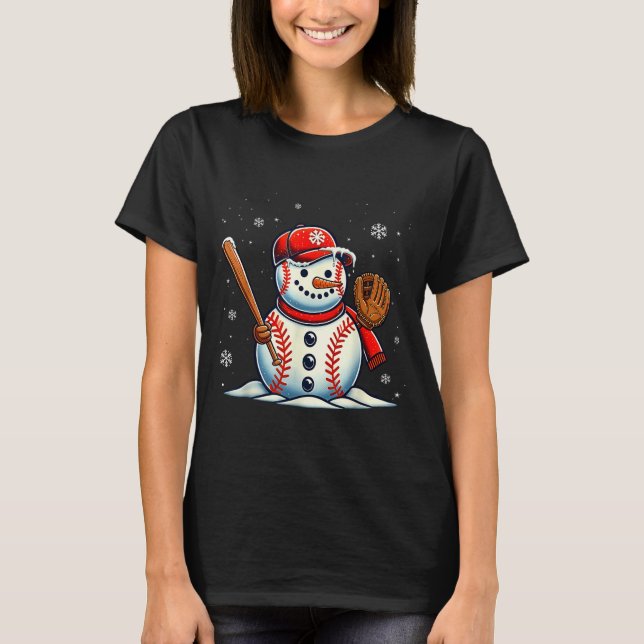 Christmas Baseball Snowman Boys Baseball Christmas T-Shirt (Vorderseite)