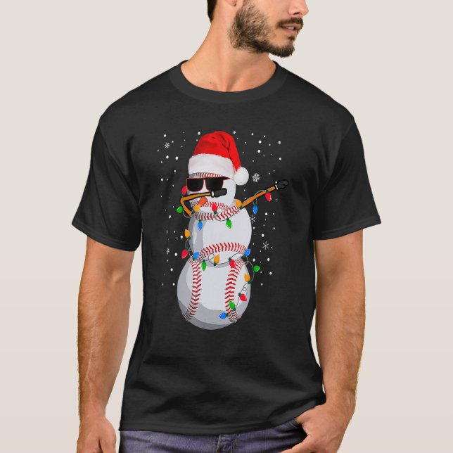 Christmas Baseball Snowman Dabbing Pajamas For Boy T-Shirt (Vorderseite)