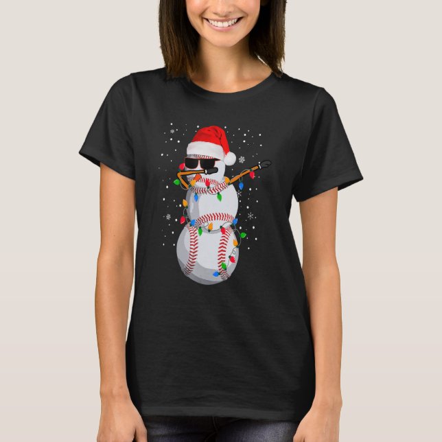 Christmas Baseball Snowman Dabbing Pajamas For Boy T-Shirt (Vorderseite)