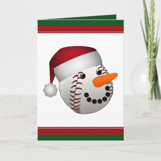 Christmas Baseball Snowman Feiertagskarte (Vorderseite)