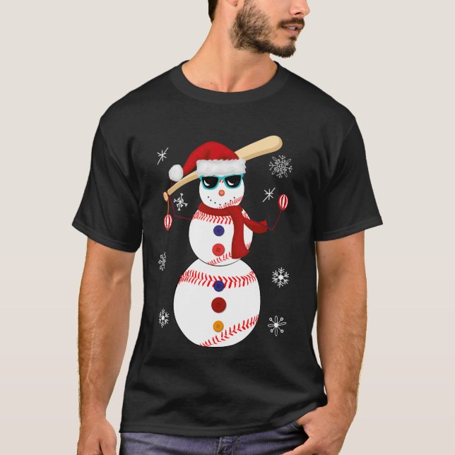 Christmas Baseball Snowman Santa Hat Gift T-Shirt (Vorderseite)
