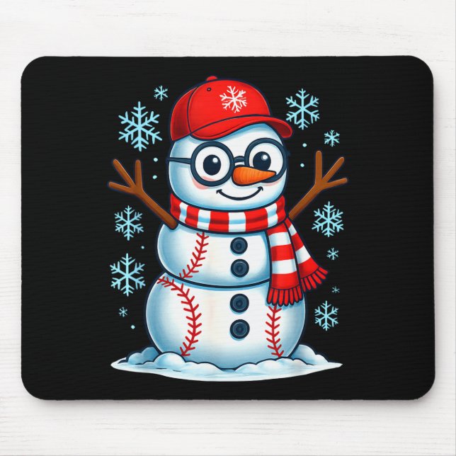 Christmas Baseball Snowman Xmas Pajamas Women Men  Mousepad (Vorne)