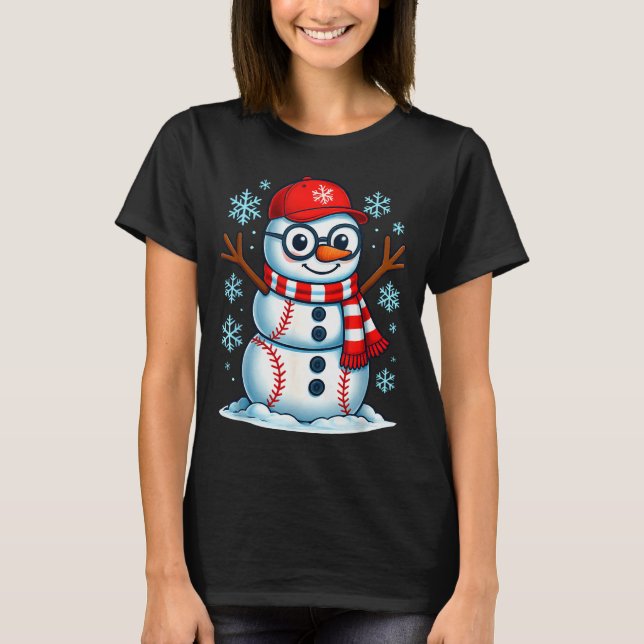 Christmas Baseball Snowman Xmas Pajamas Women Men  T-Shirt (Vorderseite)