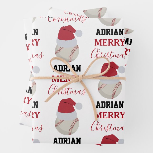Christmas Baseball Sports Ball Custom Name Geschenkpapier Set (Beispiel)