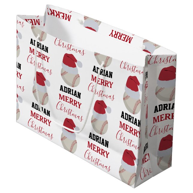 Christmas Baseball Sports Ball Custom Name Große Geschenktüte (Vorderseite Schrägansicht)