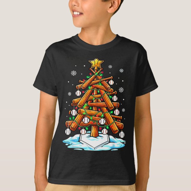Christmas Baseball Tree Lights Xmas  T-Shirt (Vorderseite)