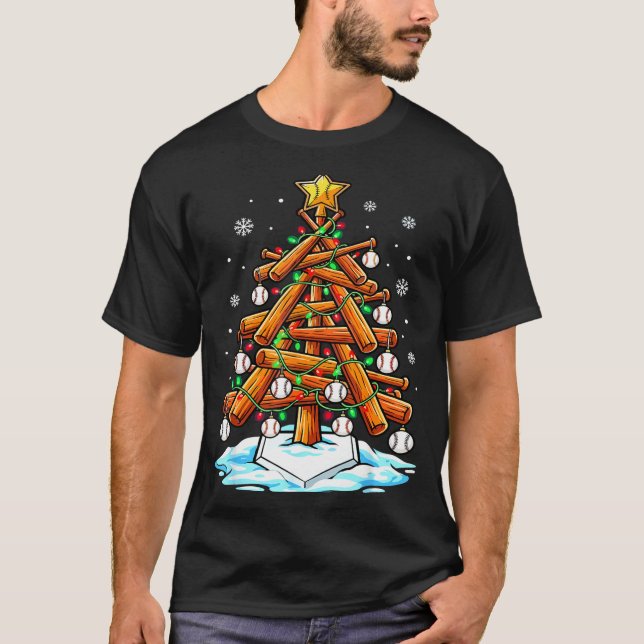 Christmas Baseball Tree Lights Xmas  T-Shirt (Vorderseite)