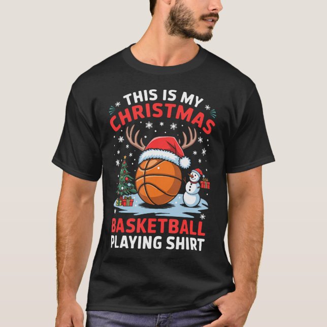 Christmas Basketball Player Santa Hat Basketball C T-Shirt (Vorderseite)