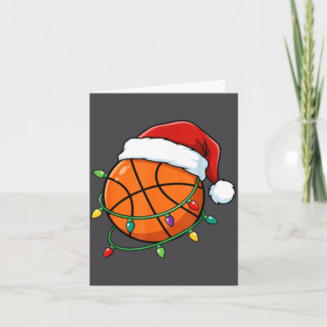 Christmas Basketball Santa Hat Wrapped In Lights H Karte (Vorderseite)
