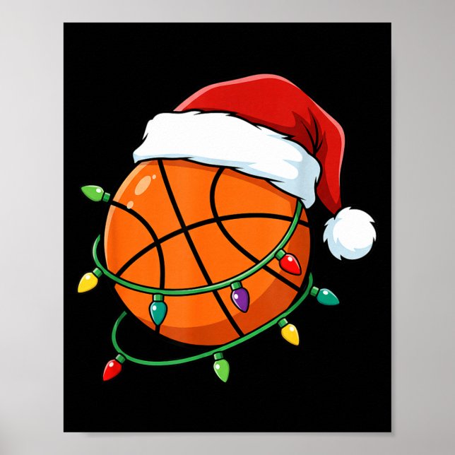 Christmas Basketball Santa Hat Wrapped In Lights H Poster (Vorne)