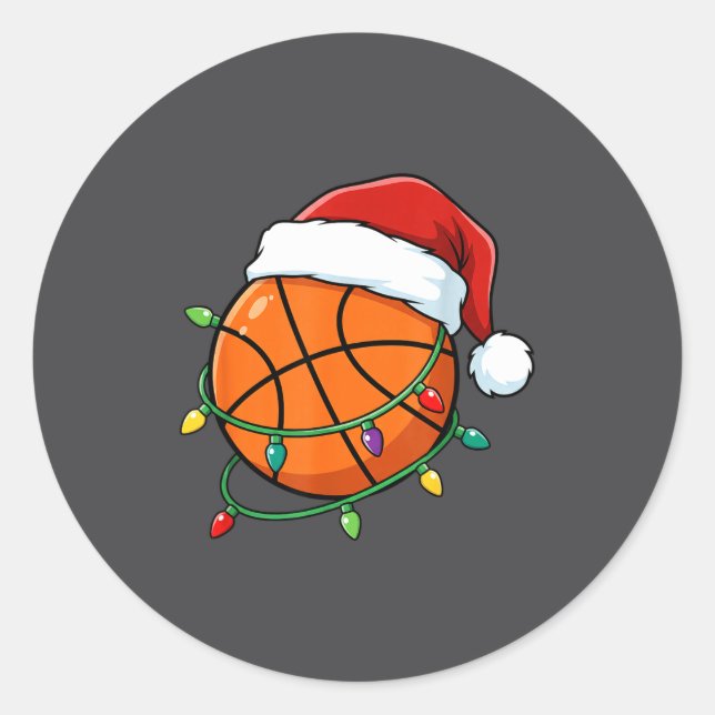 Christmas Basketball Santa Hat Wrapped In Lights H Runder Aufkleber (Vorderseite)