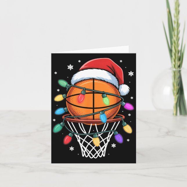 Christmas Basketball Santa Hat Xmas Light Basketba Karte (Vorderseite)