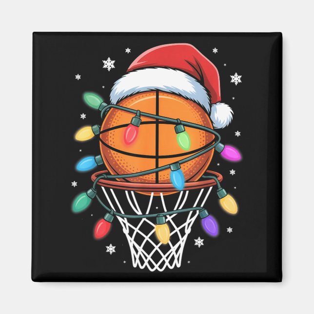Christmas Basketball Santa Hat Xmas Light Basketba Magnet (Vorne)