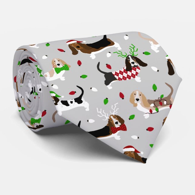 Christmas Basset Hound Neck Tie Krawatte (Gerollt)