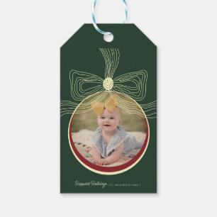 Christmas Bauble & Bow Green Red Foto Geschenkanhänger