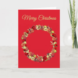Christmas Bauble wreath with greeting red blank Karte