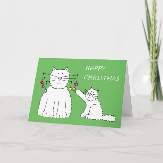 Christmas Baubles Cat and Kitten Feiertagskarte (Vorderseite)