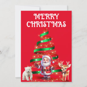 CHRISTMAS BAUM MIT SANTA, DEER & POLAR BEAR EINLADUNG