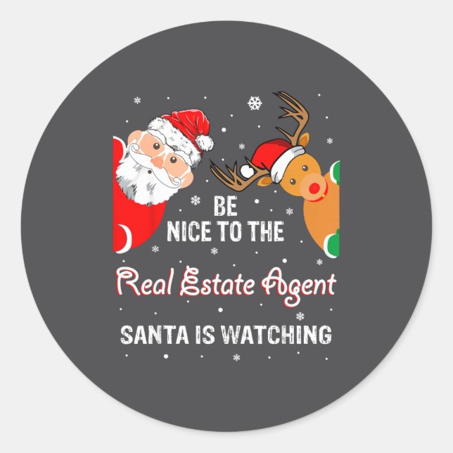Christmas Be Nice To The Real Estate Agent Santa  Runder Aufkleber (Vorderseite)