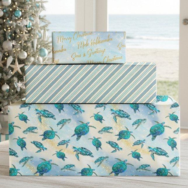 Christmas Beach Sea Turtle Glitzer Sparkor Geschenkpapier Set (Von Creator hochgeladen)