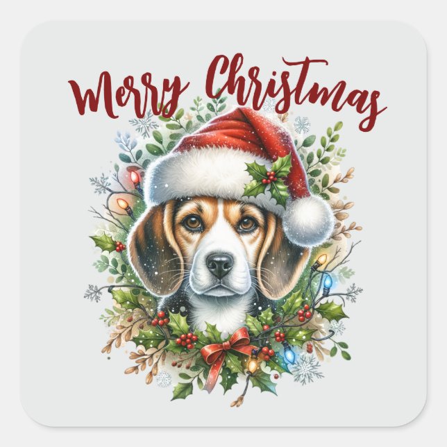Christmas Beagle Rustic Christmas Farmhouse Style  Quadratischer Aufkleber (Vorderseite)