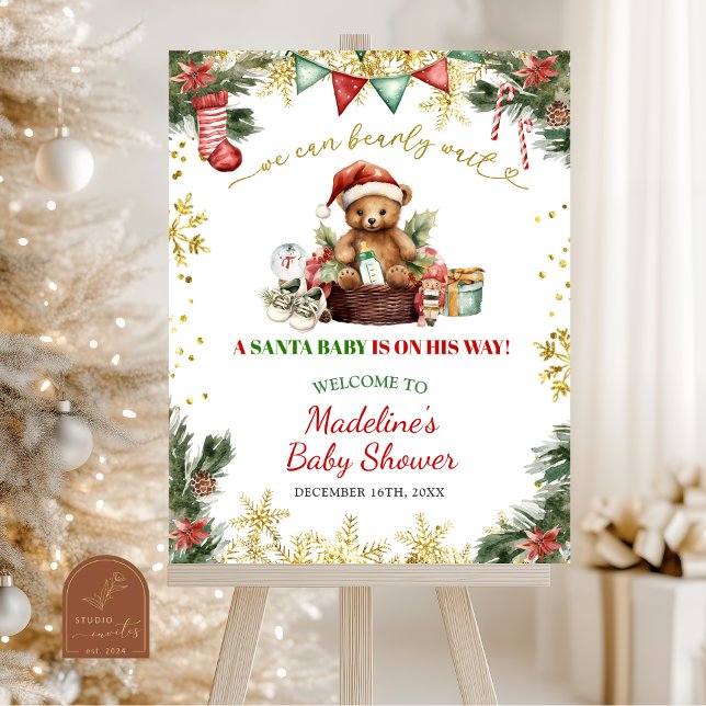 Christmas Bear Santa Boy Baby Shower Welcome Sign Poster (Von Creator hochgeladen)