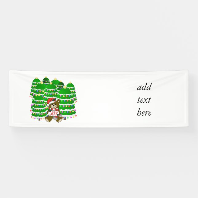 Christmas Bear with JOY Sign and ChristmasTrees Banner (Horizontal)