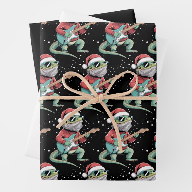 Christmas Bearded Dragon Playing Guitar Musician  Geschenkpapier Set (Beispiel)
