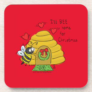 Christmas Bee Funny Holiday Cartoon Getränkeuntersetzer