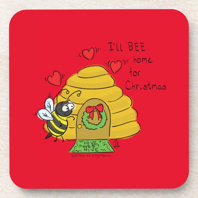 Christmas Bee Funny Holiday Cartoon Getränkeuntersetzer (Vorderseite)