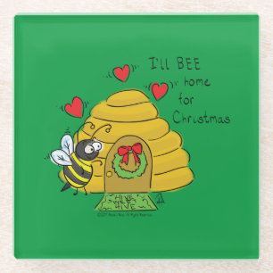Christmas Bee Funny Holiday Cartoon Glasuntersetzer