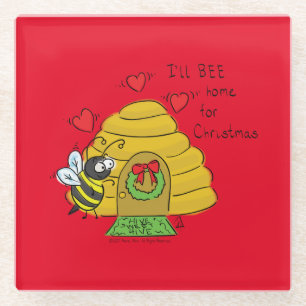 Christmas Bee Funny Holiday Cartoon Glasuntersetzer