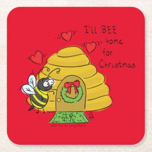 Christmas Bee Funny Holiday Cartoon Rechteckiger Pappuntersetzer