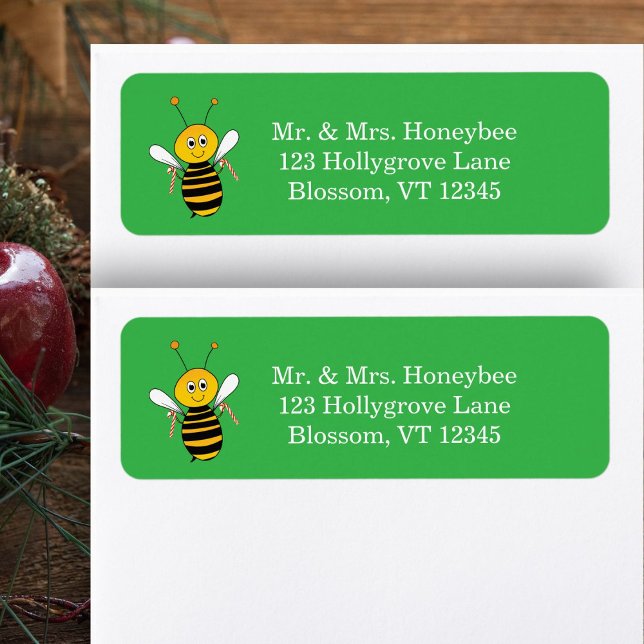 Christmas Bee Holding Candy Canes Return Address (Von Creator hochgeladen)