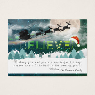 Christmas BELIEVE Reindeer Sleigh Holiday Greeting