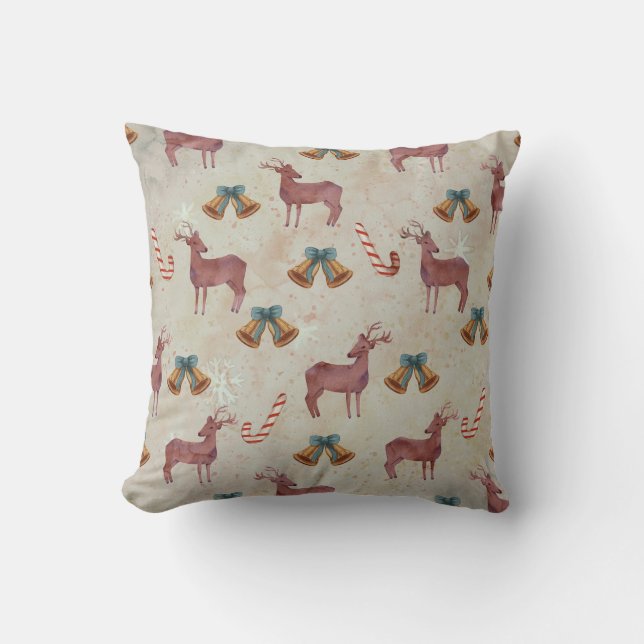 Christmas Bell Deer Candy Cane Throw Kissen (Vorderseite)