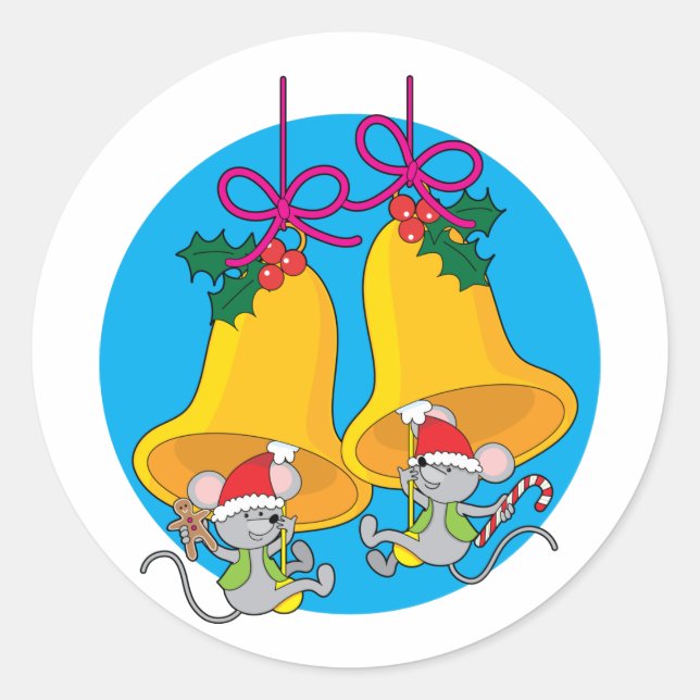 Christmas Bell Mice Runder Aufkleber (Vorderseite)