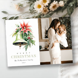 Christmas Bell Pine Poinsettia Foto Feiertagskarte